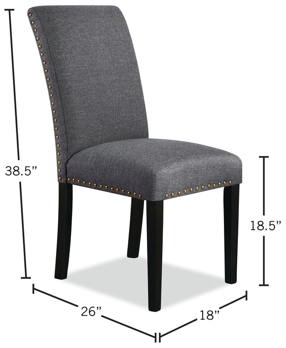 Chaise de salle à manger York à oreilles en tissu d’apparence lin avec capitonnage - grise