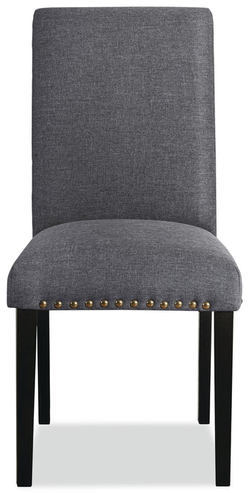 Chaise de salle à manger York à oreilles en tissu d’apparence lin avec capitonnage - grise