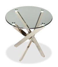 Table de bout ronde moderne Zila de 24 po avec dessus en verre - argentée avec base en acier inoxydable