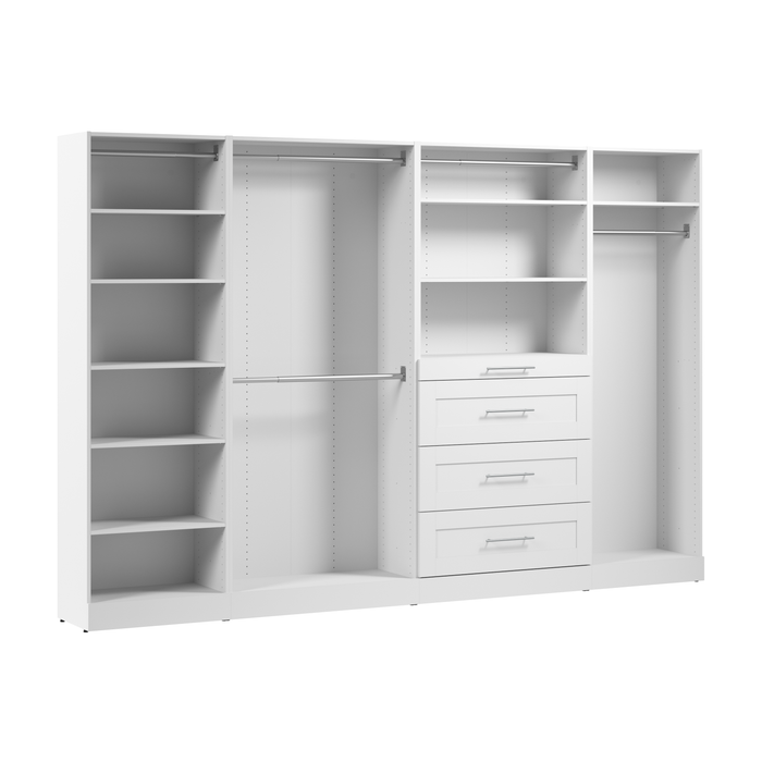 Système de pièce-penderie modulaire Florence de Bestar de 121 po avec tringles, tablettes et tiroirs de style Shaker - blanc