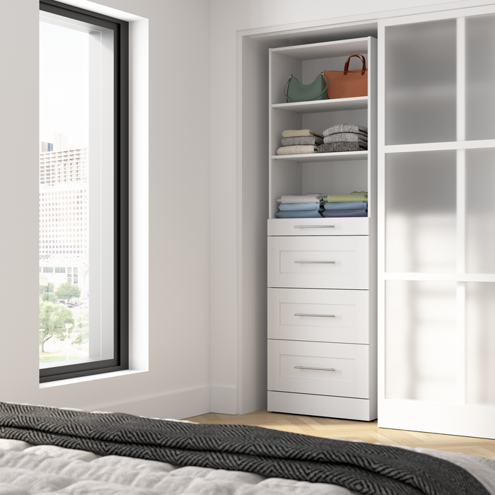 Système de tour garde-robe et pièce-penderie modulaire Florence de Bestar de 25 po avec tablettes et 4 tiroirs de style Shaker - blanche