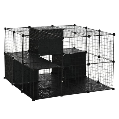 Pawhut Small Animal Cage Rabbit Cage With Door, Guinea Pig Playpen, Small Animal Fence For Bunny, Ch|Pawhut Cage Pour Petits Animaux, 56 Panneaux Cage De Lapin Pour Chiots Avec Tapis Antiderapants, Ram