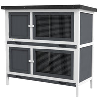 Pawhut Clapier En Bois Pour Lapins, Habitat Pour Petits Animaux Avec Rampe, Plateau Amovible Et Toit