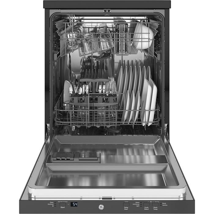 Lave-vaisselle portatif GE de 24 po et de 54 dBA avec commandes sur le dessus et broyeur d’aliments solides PiranhaMC - acier inoxydable - GPT225SSLSS