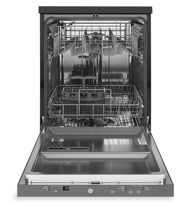 Lave-vaisselle portatif GE de 24 po et de 54 dBA avec commandes sur le dessus et broyeur d’aliments solides PiranhaMC - acier inoxydable - GPT225SSLSS