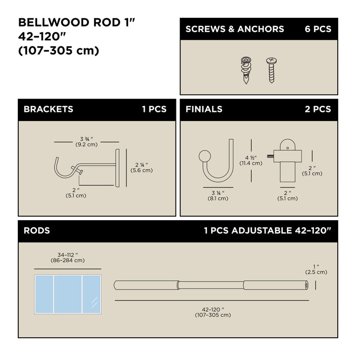  Tringle à rideaux extensible Bellwood de Umbra blanche et naturelle de 1 po - 42 po à 120 po