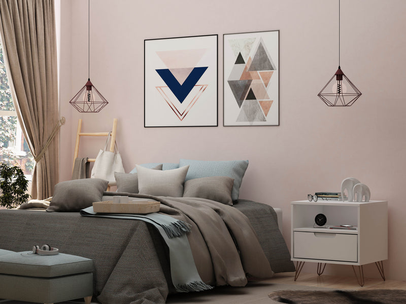 Table de nuit Rockefeller de Manhattan Comfort de style moderne du milieu du 20e siècle avec tiroir - blanche