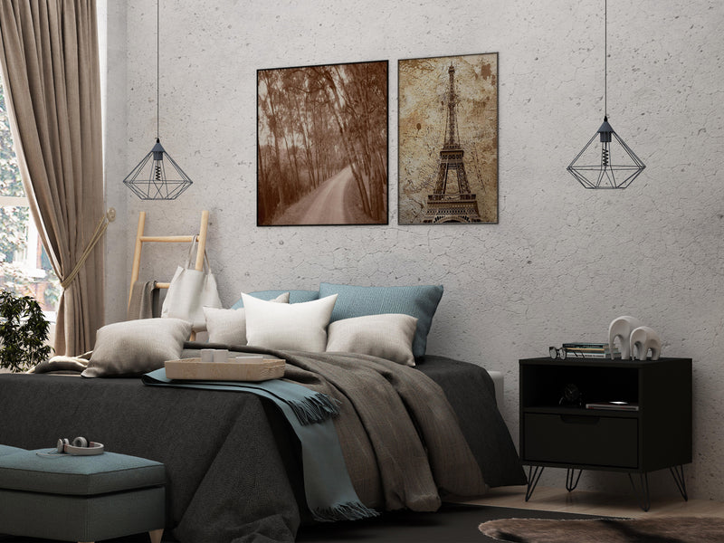 Table de nuit Rockefeller de Manhattan Comfort de style moderne du milieu du 20e siècle avec tiroir - noire