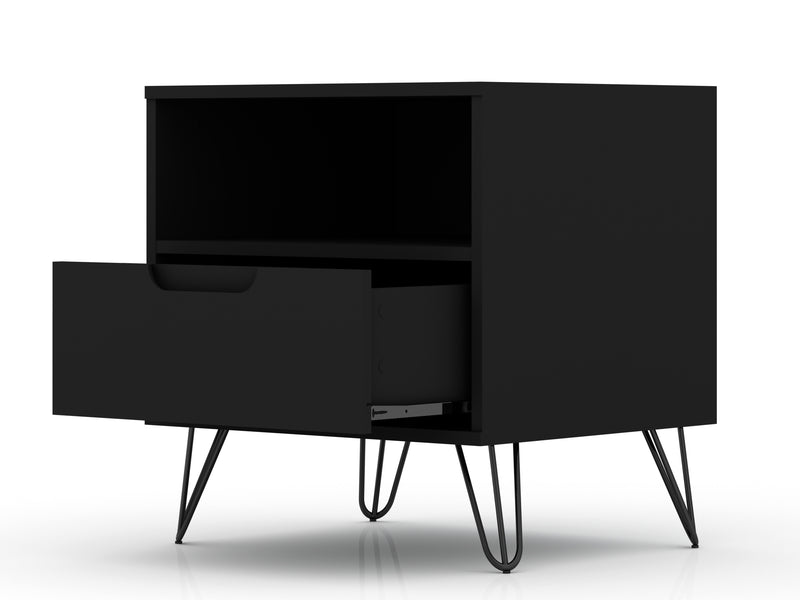 Table de nuit Rockefeller de Manhattan Comfort de style moderne du milieu du 20e siècle avec tiroir - noire