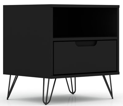 Manhattan Comfort Rockefeller Mid-Century Modern Nightstand with Drawer - Black|Table de nuit Rockefeller de Manhattan Comfort de style moderne du milieu du 20e siècle avec tiroir - noire