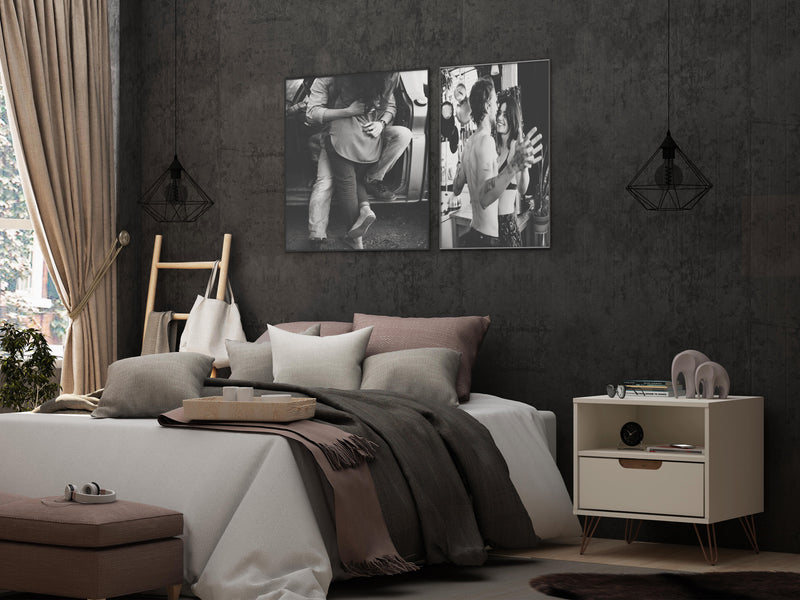 Table de nuit Rockefeller de Manhattan Comfort de style moderne du milieu du 20e siècle avec tiroir - blanc cassé et naturelle