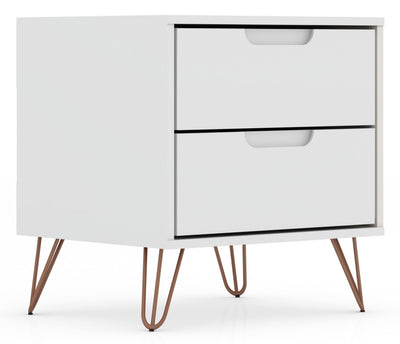 Manhattan Comfort Rockefeller Mid-Century Modern Nightstand with 2 Drawers - White|Table de nuit Rockefeller de Manhattan Comfort de style moderne du milieu du 20e siècle avec 2 tiroirs - blanche