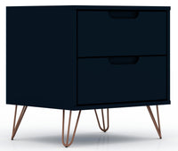Table de nuit Rockefeller de Manhattan Comfort de style moderne du milieu du 20e siècle avec 2 tiroirs - bleu minuit Tatiana