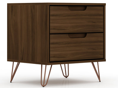 Manhattan Comfort Rockefeller Mid-Century Modern Nightstand with 2 Drawers - Brown|Table de nuit Rockefeller de Manhattan Comfort de style moderne du milieu du 20e siècle avec 2 tiroirs - brune