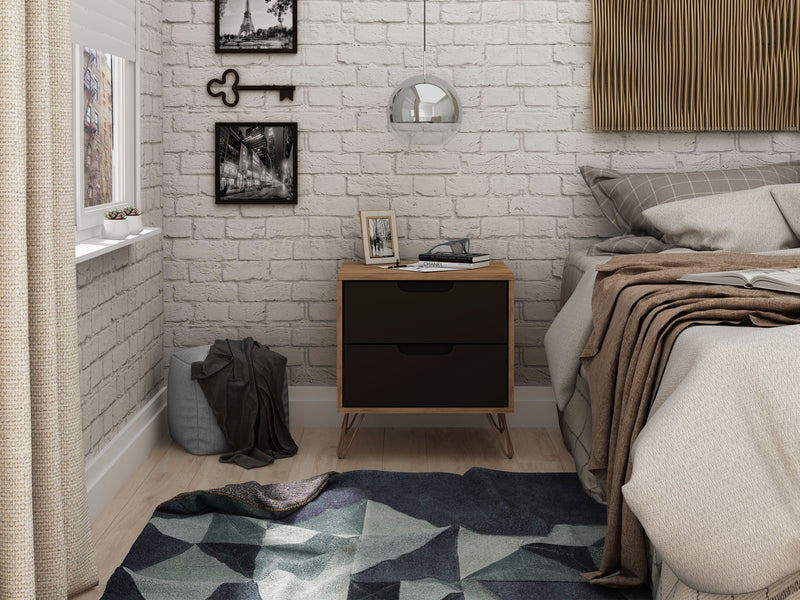 Table de nuit Rockefeller de Manhattan Comfort de style moderne du milieu du 20e siècle avec 2 tiroirs - gris texturé