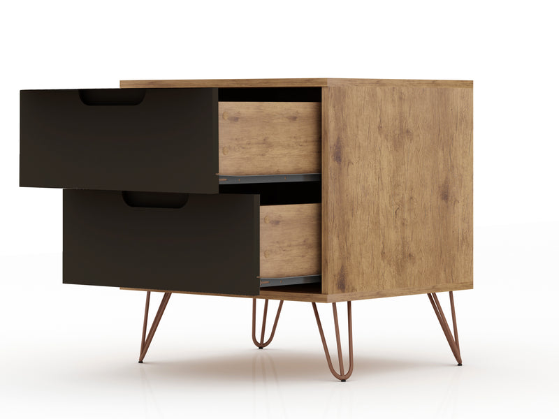 Table de nuit Rockefeller de Manhattan Comfort de style moderne du milieu du 20e siècle avec 2 tiroirs - gris texturé