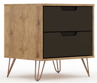 Table de nuit Rockefeller de Manhattan Comfort de style moderne du milieu du 20e siècle avec 2 tiroirs - gris texturé