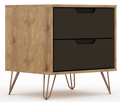 Manhattan Comfort Rockefeller Mid-Century Modern Nightstand with 2 Drawers - Textured Grey|Table de nuit Rockefeller de Manhattan Comfort de style moderne du milieu du 20e siècle avec 2 tiroirs - gris texturé