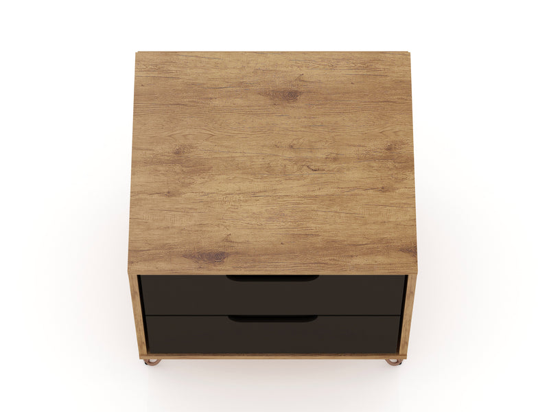 Table de nuit Rockefeller de Manhattan Comfort de style moderne du milieu du 20e siècle avec 2 tiroirs - gris texturé