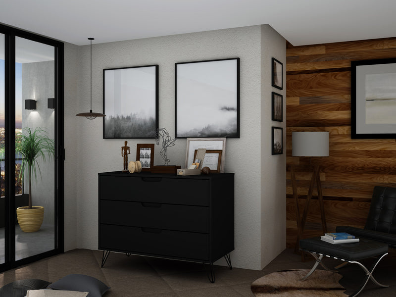 Commode Rockefeller de Manhattan Comfort de style moderne du milieu du 20e siècle avec 3 tiroirs - noire