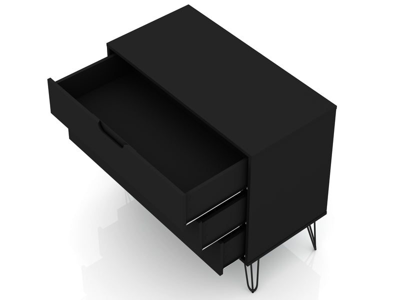 Commode Rockefeller de Manhattan Comfort de style moderne du milieu du 20e siècle avec 3 tiroirs - noire