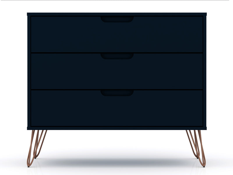 Commode Rockefeller de Manhattan Comfort de style moderne du milieu du 20e siècle avec 3 tiroirs - bleu minuit Tatiana