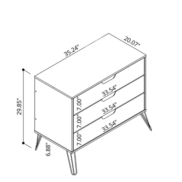 Commode Rockefeller de Manhattan Comfort de style moderne du milieu du 20e siècle avec 3 tiroirs - bleu minuit Tatiana
