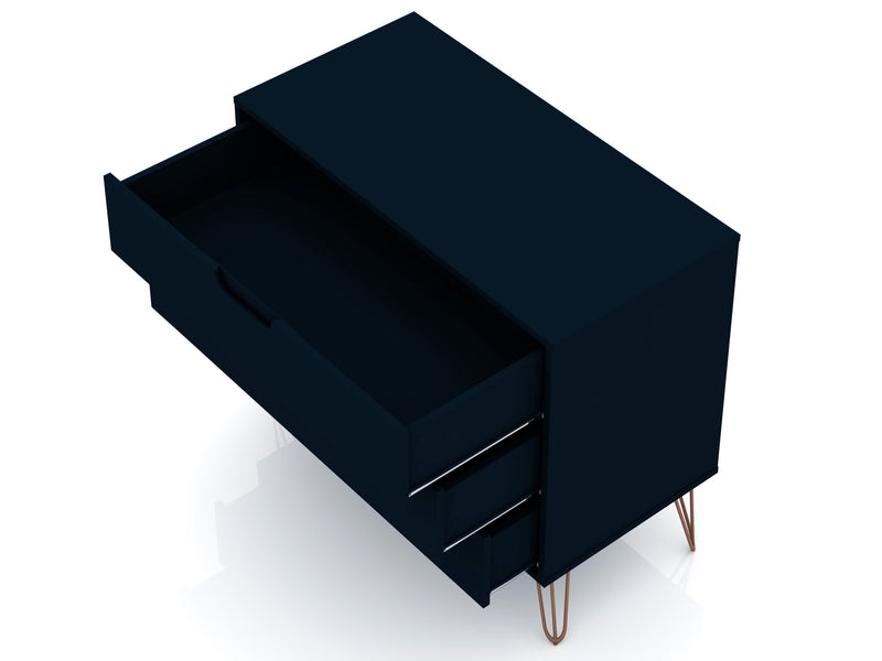Commode Rockefeller de Manhattan Comfort de style moderne du milieu du 20e siècle avec 3 tiroirs - bleu minuit Tatiana