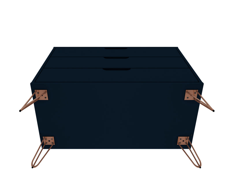 Commode Rockefeller de Manhattan Comfort de style moderne du milieu du 20e siècle avec 3 tiroirs - bleu minuit Tatiana