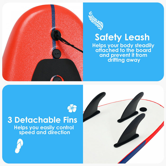 Costway – Planche De Surf De 6’’ A 3 Derives & Leash Pour Enfants, Adultes