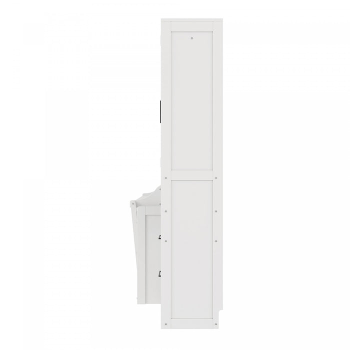 Maria Lit escamotable Murphy avec tiroirs et etageres, Taille Queen, Blanc