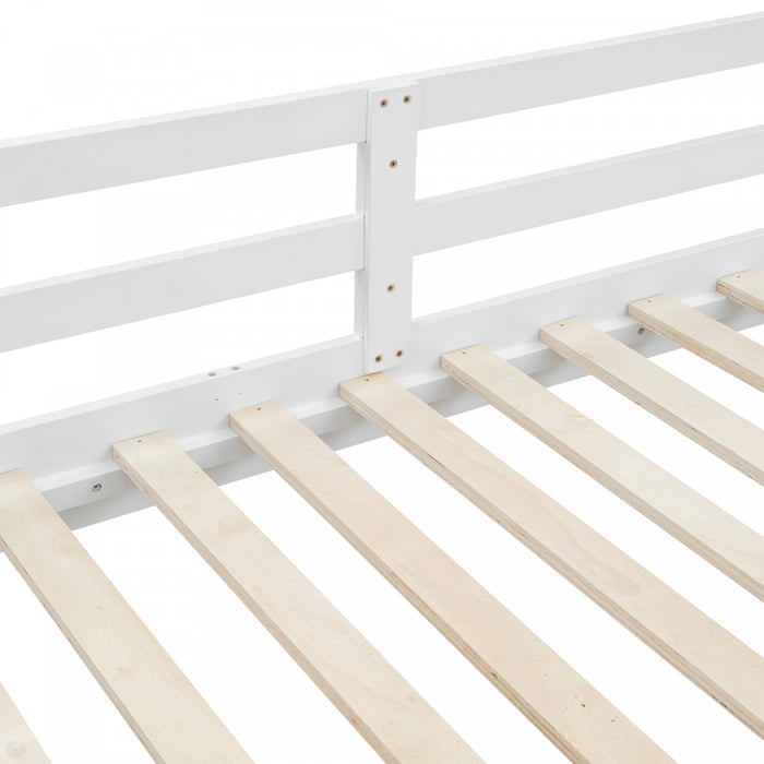 Lit superpose Ethan en bois massif format Queen avec echelle, gain de place, blanc