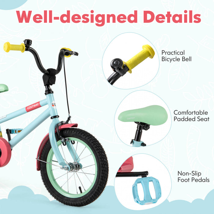Costway 14\" Velo Pour Enfants Avec Guidon Reglable De Selle Roues D'entrainement Amovibles Frein A Main Rouge