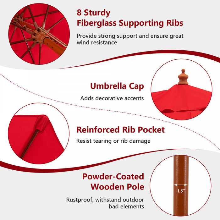 Costway Parasol de marche a poulie en corde 9,5FT avec baleines en fibre de verre Rouge