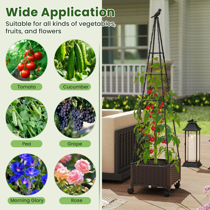 Costway 2 Pcs Lit De Jardin Eleve Avec Boite A Plantes Et Trellis Obelisque Planteur De Cage A Roues Verrouillables