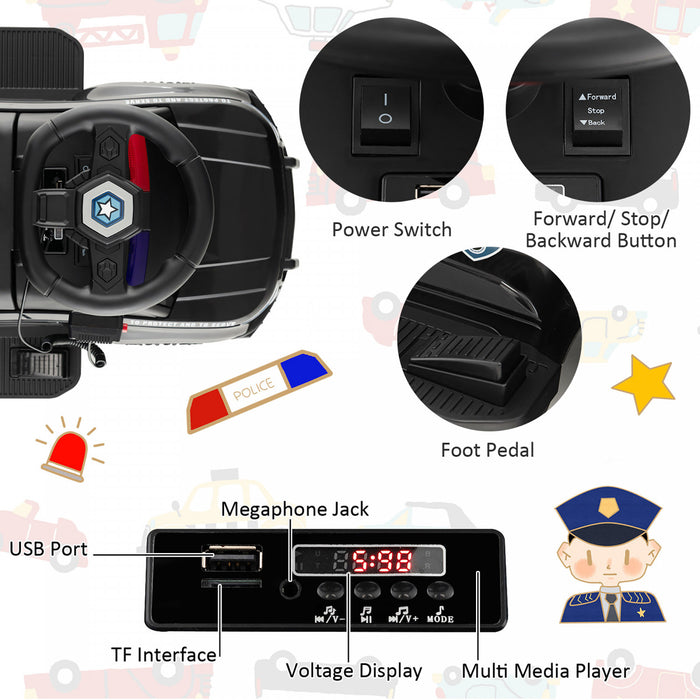 Costway Voiture De Police Electrique Pour Enfants, Voiture Electrique A Batterie De 6v Avec Megaphone, Sirene Et Lumieres, Jouet Electrique Avec Fonctions Musicales, Cadeau Pour Garcons Et Filles De 18 A 60 Mois