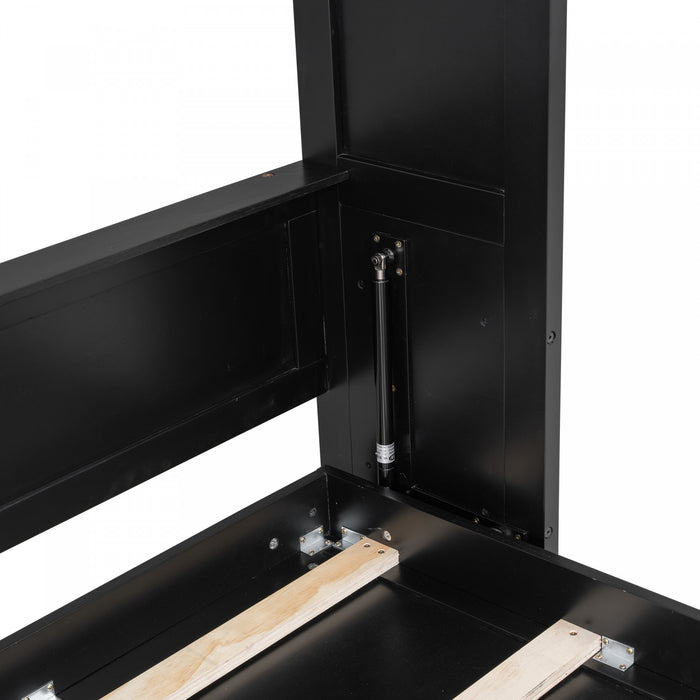 Lit escamotable Ethan en bois massif avec armoires de rangement, taille queen, noir