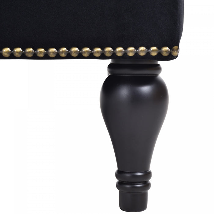 Serena Chaise Longue en Velours a Capitonnage Boutonne et Clous Decoratifs, Noir
