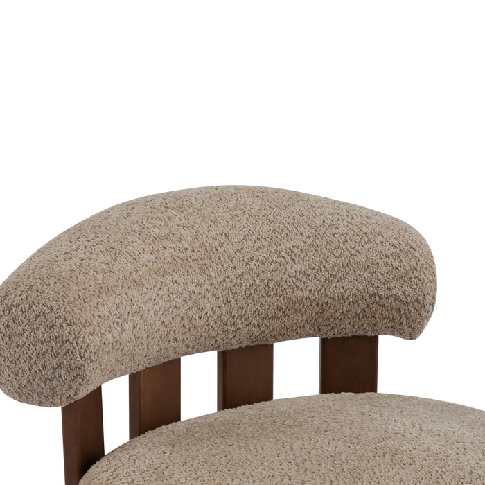 Nube Fauteuil d'Appoint Moderne en Bouclette a Dossier Courbe et Quatre Pieds, Brun Clair, Noyer