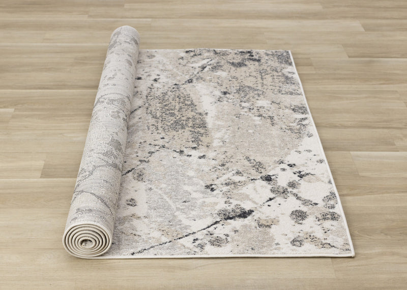 Tapis Sophie a motif d'eclaboussures de peinture grises, beiges, noires et blanches, 5'3\" x 7'7\"