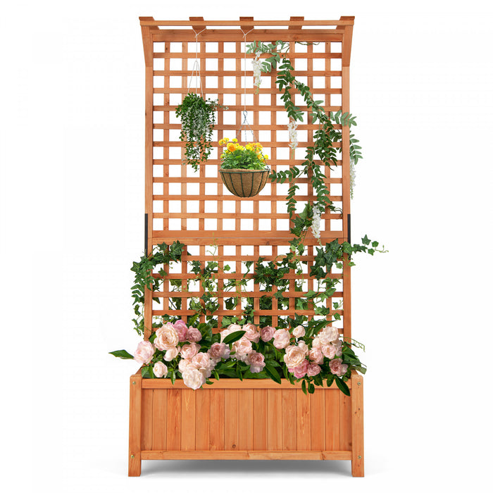 Costway A Eleve Le Conteneur Des Plantes D'escalade De La Boite Du Planteur De Lit De Jardin Avec Trellis & Toit Suspendu