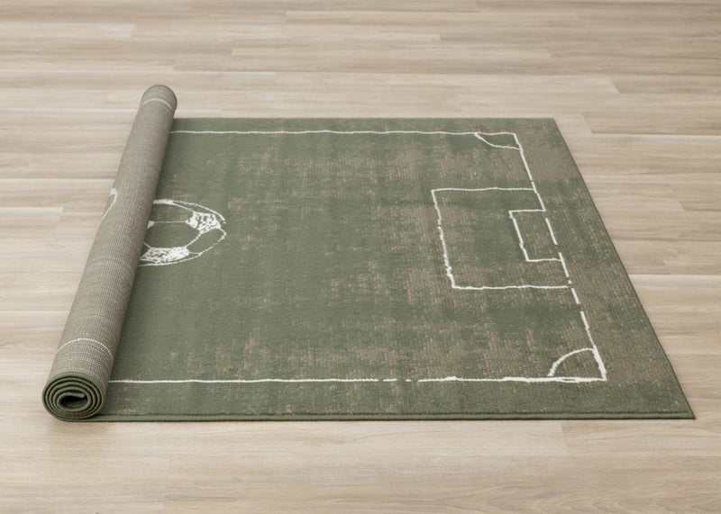 Tapis Florence de terrain de football vert, marron et blanc, 6'7\" x 9'6\"