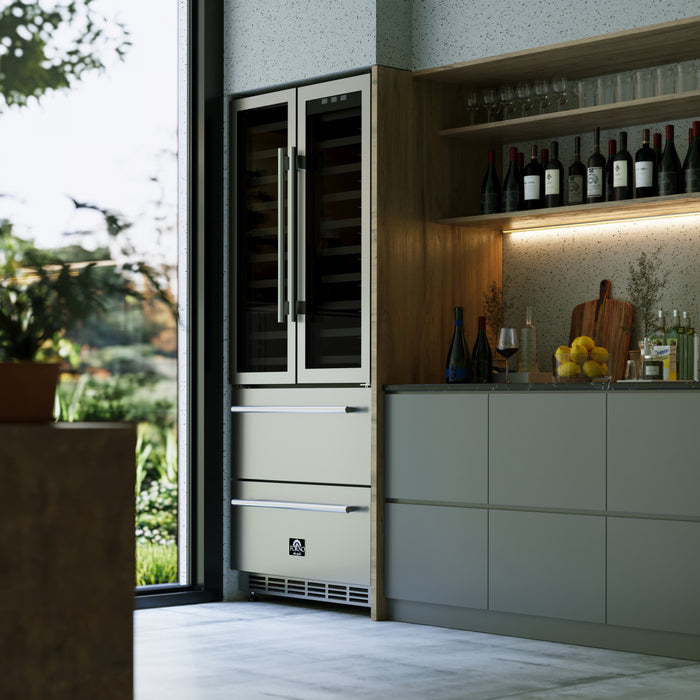 Refroidisseur a vin Campania de 32\" en acier inoxydable, double zone, 17,7 pi³ - FWCDR6635-32S