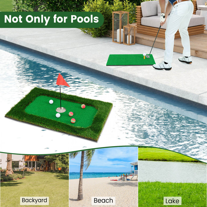 Costway Rectangulaire Flottant Golf Vert Pour La Piscine Comprend Le Tapis De Golf Frappant 6 Balles De Golf