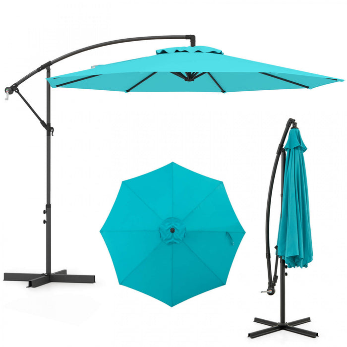 Parasol deporte Costway 10 FT avec reglage d'inclinaison facile, base croisee, haut ventile, turquoise