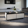 Forno Evoluto Tavolo 51" White Smart Coffee Table – Dual Refrigerator Drawers-FCTFR7006-51WHT | Table basse intelligente Evoluto Tavolo blanche 51 po– Doubles tiroirs refrigeres-FCTFR7006-51WHT