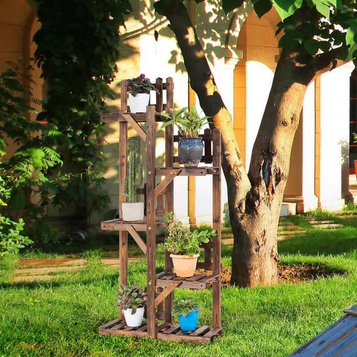 Etagere A Fleurs En Bois A 5 Niveaux, Support De Pots Avec Grande Capacite Pour Decoration, Porte-plantes Exterieur Ou Interieur En Couleur Marron, Presentoir Parfait Pour Maison, Jardin, Balcon