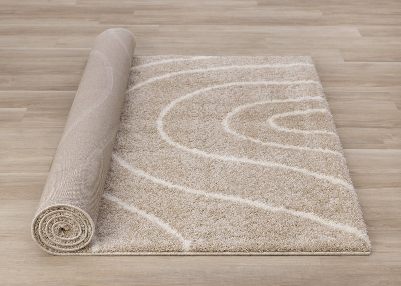 Tapis Fairmont aux lignes courbes creme taupe, 6'7\" x 9'6\"