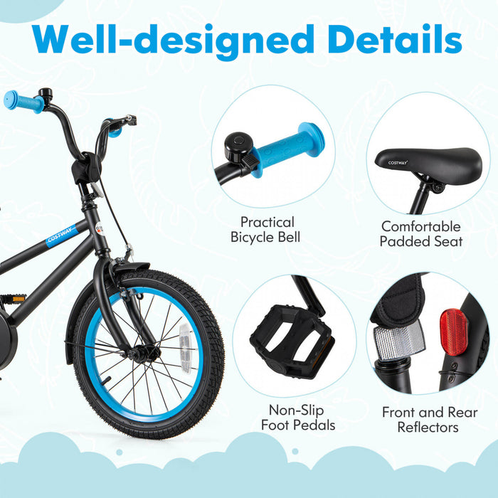 Costway 16\" Velo Pour Enfants Avec Guidon Reglable De Selle Roues D'entrainement Amovibles Frein A Main Noir