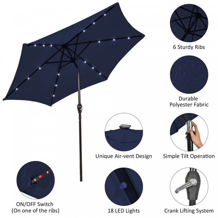 Parasol solaire Costway de 9 pieds avec LED, acier avec inclinaison a manivelle, exterieur, couleur marine